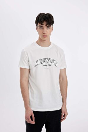 DeFacto Slim Fit Dar Kesim Bisiklet Yaka Baskılı Kısa Kollu Tişört C5674AX24HSER105