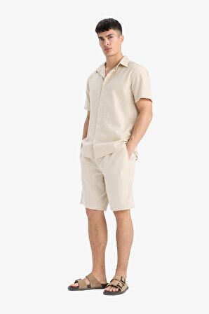 DeFacto %100 Pamuk Relax Fit Cepli Keten Görünümlü Bermuda Şort C7381AX25SMBG655