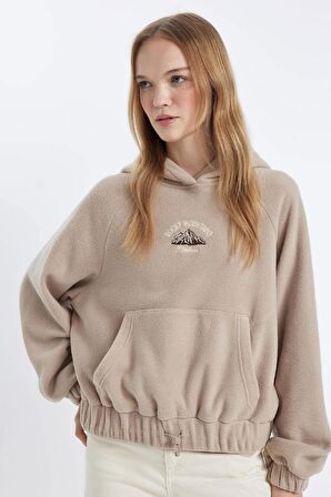 Yılbaşı Temalı Coool Loose Fit Slogan Desenli Polar Sweatshirt