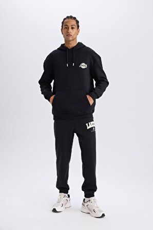 DeFactoFit NBA Los Angeles Lakers Boxy Fit Kapüşonlu Sırt Baskılı Kalın Sweatshirt A4114AX24WNBK81