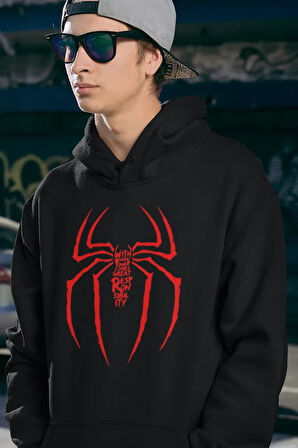 Spider-Man Logo Baskılı Unisex Oversize Örümcek Adam Hoodie