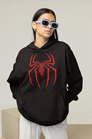 Spider-Man Logo Baskılı Unisex Oversize Örümcek Adam Hoodie