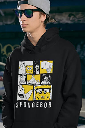 Çizgi Film Spongebob Baskılı Unisex Oversize Hoodie