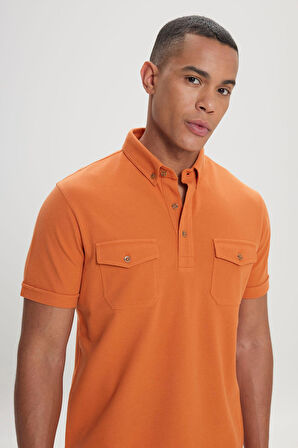 Slim Fit Dar Kesim %100 Pamuk Polo Yaka Tişört