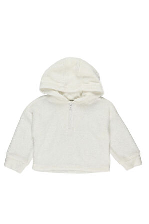 Panço Kız Çocuk Kapüşonlu  Havlu Sweatshirt Beyaz