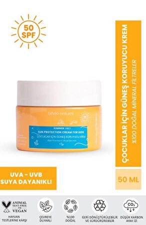 Bade Natural 50 Spf Yüksek Korumalı %100 Mineral Filtreli ve Doğal Çocuklar İçin Güneş Koruyucu Krem 50 ml