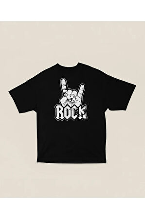 Rock And Roll Baskılı Unisex Oversize Tişört