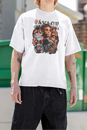 21 Savage Baskılı Unisex Oversize Rapper Tişört