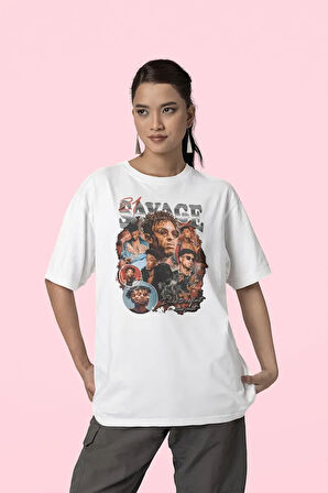 21 Savage Baskılı Unisex Oversize Rapper Tişört