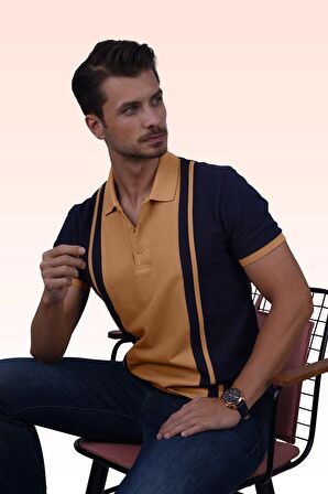 Lacivert Hardal Çift Renkli Polo Tişört