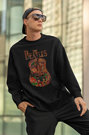 The Beatles Tasarım Gitar Baskılı Unisex Oversize Müzik Grubu Sweatshirt