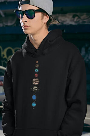 Tasarım Gezegenler Baskılı Unisex Oversize Hoodie