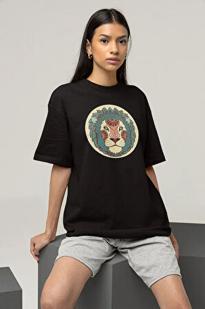 Aslan Motifli Baskılı Unisex Oversize Tişört