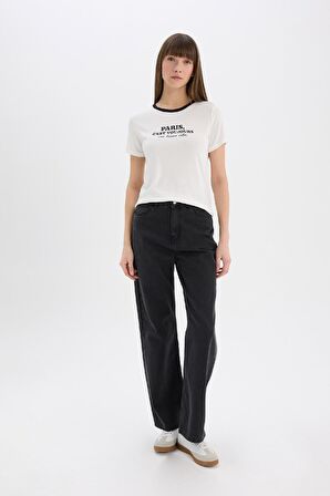 DeFacto Regular Fit Bisiklet Yaka Baskılı Ribana Kısa Kollu Tişört E5065AX25SPER105