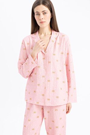 DeFacto Pijama Yaka Dokuma Pijama Üstü-Fall in Love E3474AX25SPPN99