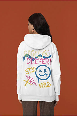 Breath Deeper ! Yazılı Unisex Oversize Tasarım Hoodie