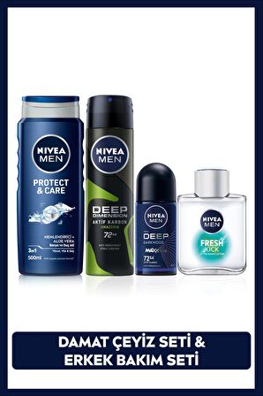 Nivea Men Erkek Çeyiz Bohçası, Duş Jeli 500ml, Tıraş Sonrası Losyon, Sprey Deodorant, Roll-on, Ter Karşıtı