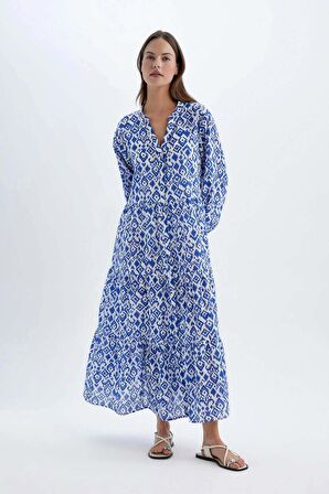 DeFacto Desenli Uzun Kollu Maxi Plaj Elbisesi-Fall in Love B5790AX24SMBE114