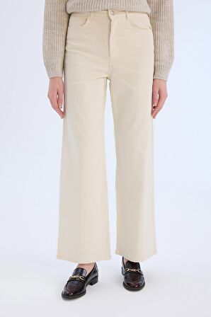 DeFacto Fitilli Kadife Pantolon Wide Leg Yüksek Bel Geniş Bol Paça Basic Düz Cepli A4685AX24WNER78