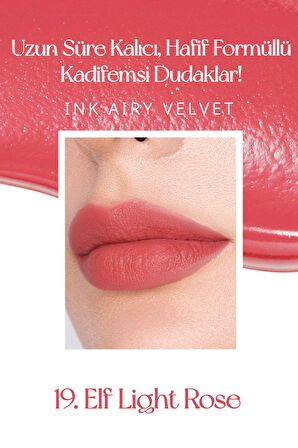 Uzun Süre Kalıcı ve Hafif Formüllü, Kadife Bitişli Tint Peripera Ink Airy Velvet (19 Elf Light Rose)