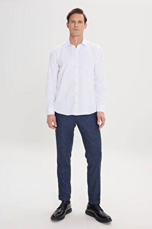 2'li Slim Fit Dar Kesim Pamuklu Klasik Yaka Armürlü Gömlek
