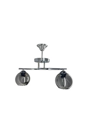 Fuji Krom 2'li Füme Camlı Avize | Kaliteli Modern Metal Avize