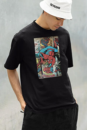 Karikatür Çizim The Amazing Spider-Man Baskılı Unisex Oversize Tişört