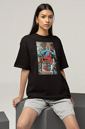 Karikatür Çizim The Amazing Spider-Man Baskılı Unisex Oversize Tişört