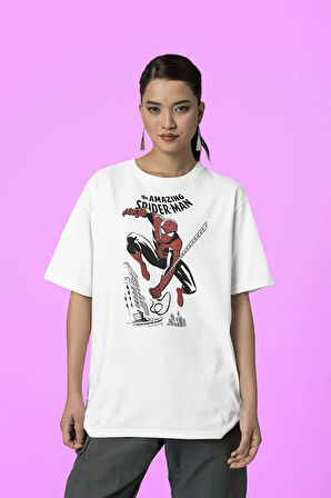 Film Kahramanı İnanılmaz Örümcek Adam Unisex Tişört, Oversize Amazing Spider-Man Tişört