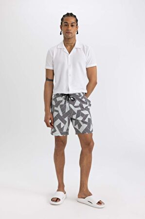 DeFactoFit Regular Fit Baskılı Esnek Dokulu Diz Boyu Sporcu Deniz Şortu B5993AX24HSBK81