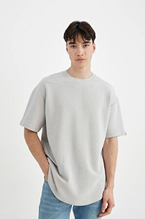 DeFacto Boxy Fit Bisiklet Yaka Kısa Kollu Basic Düz Waffle Tişört B4443AX24SPGR184