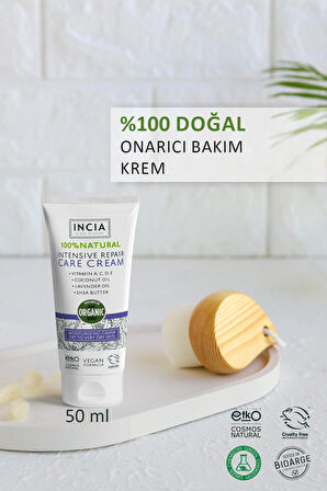 INCIA %100 Doğal Onarıcı Bakım Kremi Yoğun Nemlendirici Cilt Bakım Lavanta Avokado Shea Vegan 50 ml