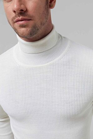 Twn Slim Fit Ekru Rib Örgü Pamuk Karışımlı Triko Kazak 1EC060631764M