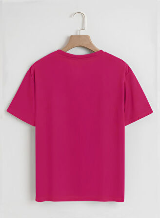 Unisex Oversize Bisiklet Yaka Düz Basic T-Shirt - FUŞYA