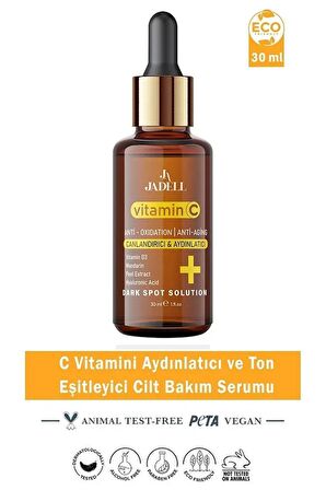 Jadell Vitamin C Hyaluronic Acid Canlandırıcı Ton Eşitleyici Cilt, Yüz ve Vücut Vegan Serum 30 ml
