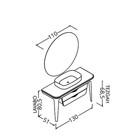 BREZZA 130 CM MASİF TEZGAH BEYAZ LAVABOLU BANYO DOLABI - BOY DOLAP VE RAF MODÜL HARİÇ