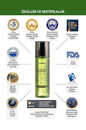 Akneye Eğilimli Ciltlere Vücut Bakım Misti KUNDAL Tea Tree Biotics Body Mist 200ml (Apple Green Tea)