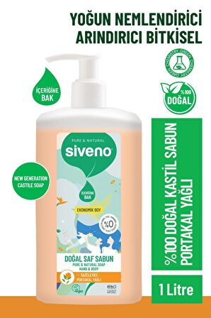 Siveno %100 Doğal Sıvı Kastil Sabun Portakal Yağlı Tazeleyici Nemlendirici Arındırıcı Bitkisel Vegan 1000 ml