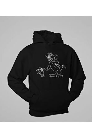 Çizgi Film Tom ve Jerry Baskılı Unisex Oversize Hoodie