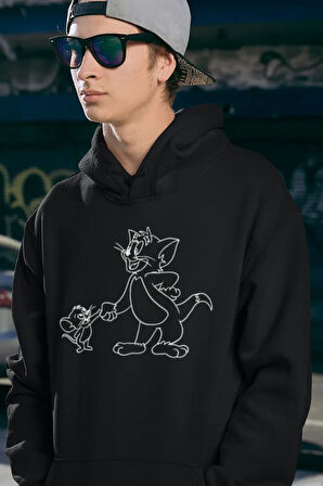 Çizgi Film Tom ve Jerry Baskılı Unisex Oversize Hoodie