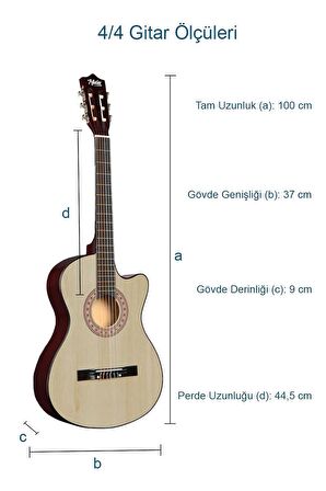 Midex CG-395NT Natural Renk Kesik Klasik Gitar 4/4 Yetişkin Boy Sap Ayarlı Full Set