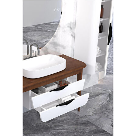 BREZZA 130 CM MASİF TEZGAH BEYAZ LAVABOLU BANYO DOLABI - BOY DOLAP DAHİL