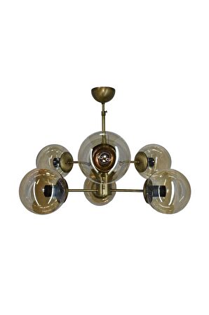 Rima Eskitme 6'lı Bal Camlı Avize | Kaliteli Modern Metal Avize