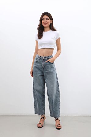 Kadın Yüksek Bel Skater Fit Jean Pantolon Buz Mavisi