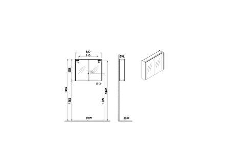 VitrA Core 66911 Dolaplı Ayna, 80 cm, Aydınlatmalı