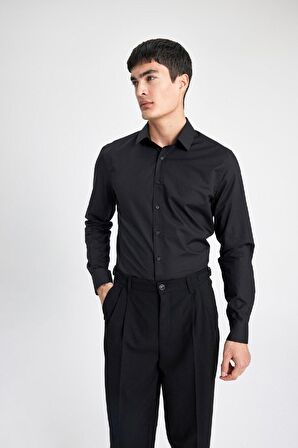 DeFacto Slim Fit Dar Kesim İtalyan Yaka Non Iron Ütü Gerektirmeyen Uzun Kollu Gömlek A7803AX24SPBK27