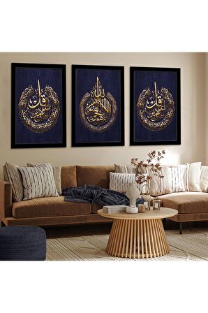 Gold Aynalı Pleksi Çerçeveli Müzik Modern Üçlü Mdf Tablo Seti