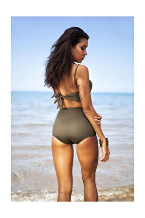 Haki Yeşil Yüksek Bel Bikini Alt Üst Takım