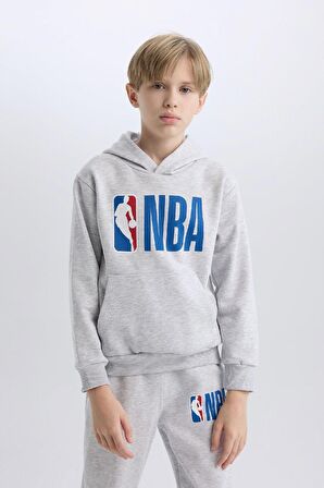 DeFacto Erkek Çocuk Gri NBA Wordmark Kapüşonlu Kalın Sweatshirt D4857A824WNGR400