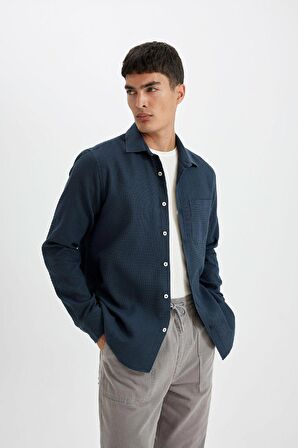 DeFacto Regular Fit Waffle Basic Düz Pamuklu Uzun Kollu Gömlek D1058AX24AUAR224